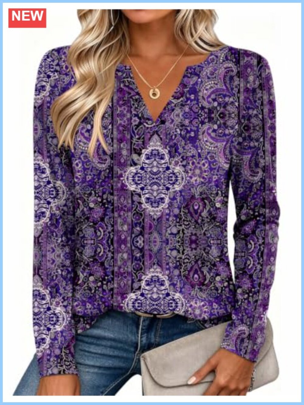 Womens Long Sleeve V Neck Tunic Top Boho Blouse Casual Dressy